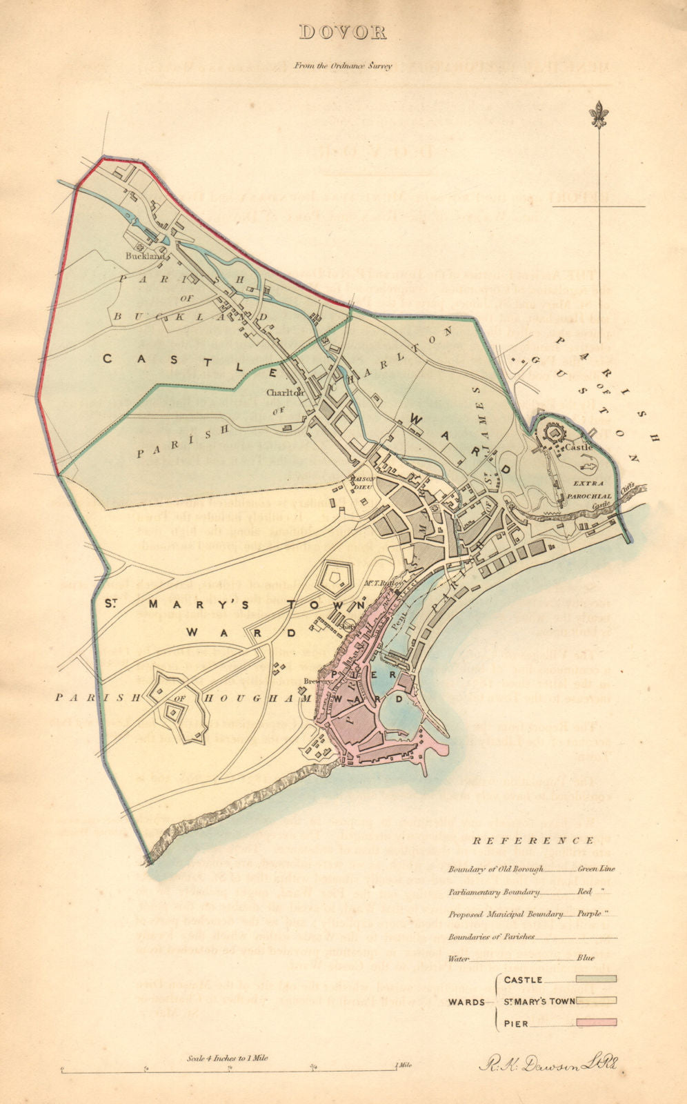 DOVER borough/town/city plan. BOUNDARY COMMISSION. Kent. DAWSON 1837 old map